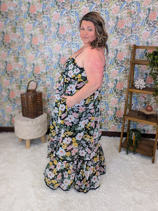 Maddie Smocked Maxi in Wildflowers on Black