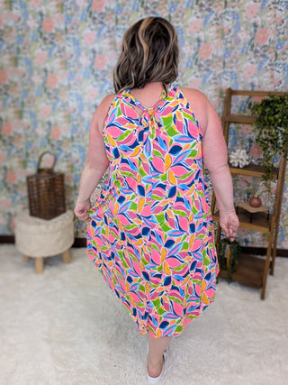 Nellie Slinky Halter Tank Dress in Bright Mod Print