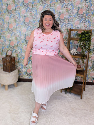 Emmy Dipped Ombre Midi Skirt in Pink