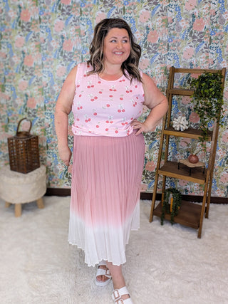 Emmy Dipped Ombre Midi Skirt in Pink