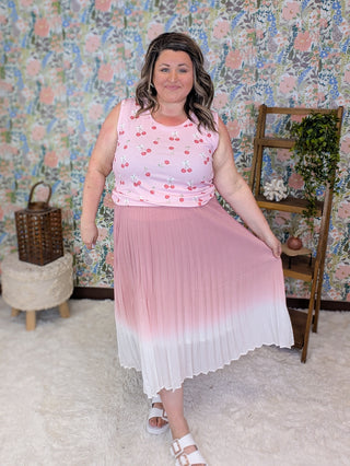 Emmy Dipped Ombre Midi Skirt in Pink