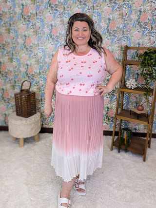 Emmy Dipped Ombre Midi Skirt in Pink