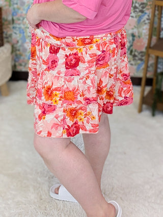 Izzy Tiered Skirt w/Shorts in Pink Mix Floral