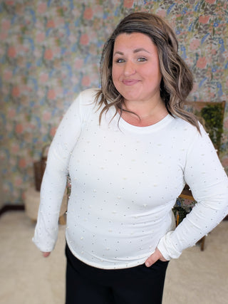 Elsa Pearl Embellished Long Sleeve Top