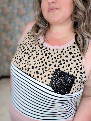Indra Stripe + Dot Print Tank w/Sequin Pocket