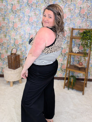 Jillian Pull On Wide Crop Trouser in Black