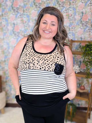 Indra Stripe + Dot Print Tank w/Sequin Pocket