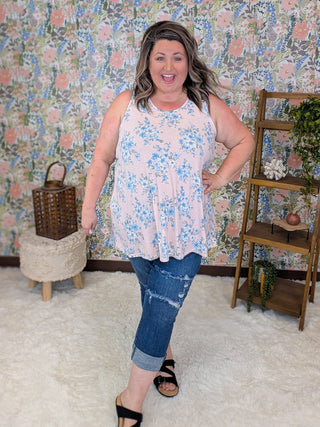 Claudia Lace Back Floral Tank in Pink + Blue