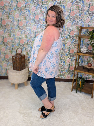 Claudia Lace Back Floral Tank in Pink + Blue
