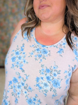 Claudia Lace Back Floral Tank in Pink + Blue
