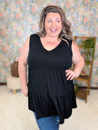 Alexa Tiered Vneck Tank in Solids