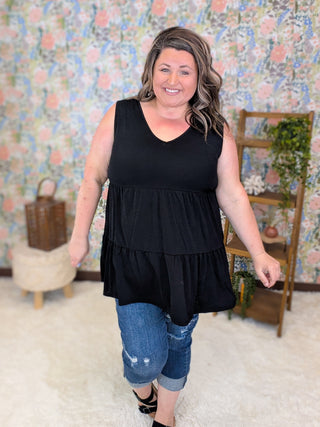 Alexa Tiered Vneck Tank in Solids