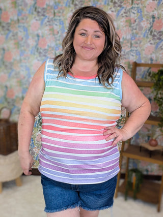 Livi Scoopneck Tank in Ombre Rainbow