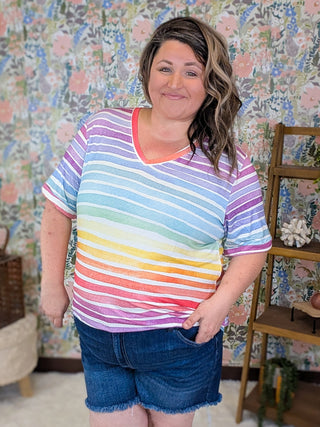 Sophie Perfect Vneck Tee in Ombre Rainbow