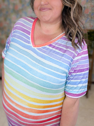 Sophie Perfect Vneck Tee in Ombre Rainbow
