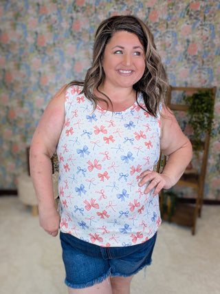 Livi Scoopneck Luxe Tank in Patriotic Cutesy Bows