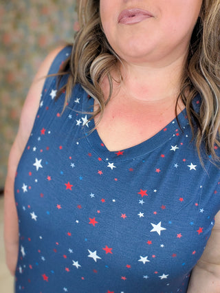 Talia Luxe Vneck Tank in Liberty Stars