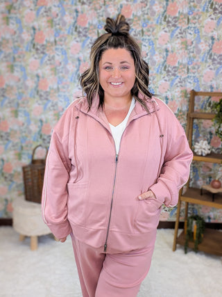 Janelle Scuba Zip Up Jacket in Mauve