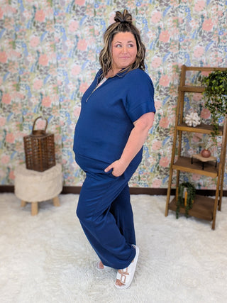 Larkin Scuba Short Sleeve Quarter Zip + Pants Set