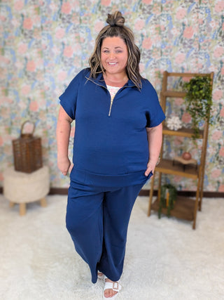 Larkin Scuba Short Sleeve Quarter Zip + Pants Set