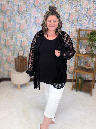 Priscilla Lace Buttondown Top in Black