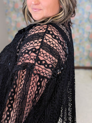 Priscilla Lace Buttondown Top in Black