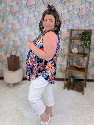 Randi Babydoll Tank in Floral on Black