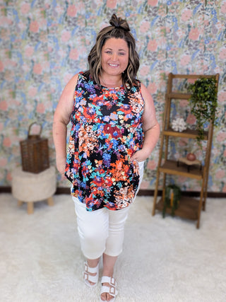 Randi Babydoll Tank in Floral on Black