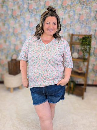 Palmer Vneck Ditsy Floral Top in Blue