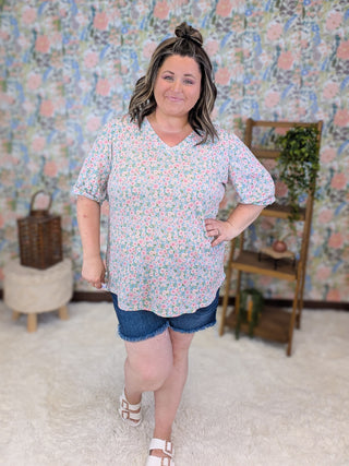 Palmer Vneck Ditsy Floral Top in Blue