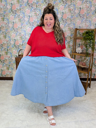 Cypress Button Detail Denim Midi Skirt