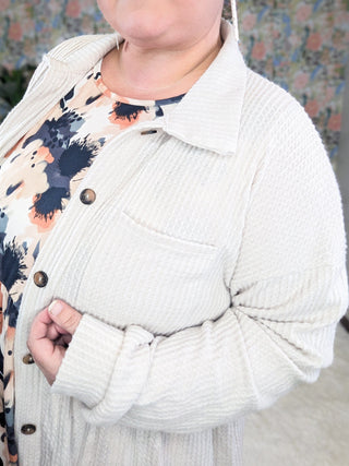 Toni Babydoll Buttondown Shirket in Brushed Waffle Knit-4- Overlayer Tops-HEIMISH-Styled by Stacked - A Plus Size Women's Boutique in Lakeville, MN