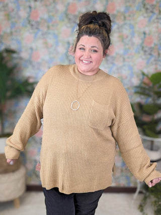 Violetta Relaxed Sweater w/Pocket in Toffee-2- Long Sleeve Tops-HAPTICS-Styled by Stacked - A Plus Size Women's Boutique in Lakeville, MN