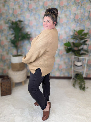 Violetta Relaxed Sweater w/Pocket in Toffee-2- Long Sleeve Tops-HAPTICS-Styled by Stacked - A Plus Size Women's Boutique in Lakeville, MN
