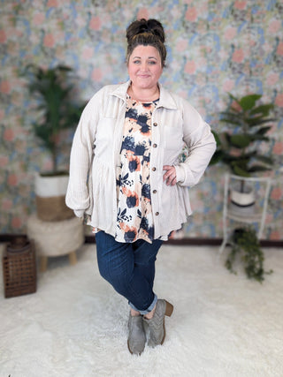Toni Babydoll Buttondown Shirket in Brushed Waffle Knit-4- Overlayer Tops-HEIMISH-Styled by Stacked - A Plus Size Women's Boutique in Lakeville, MN
