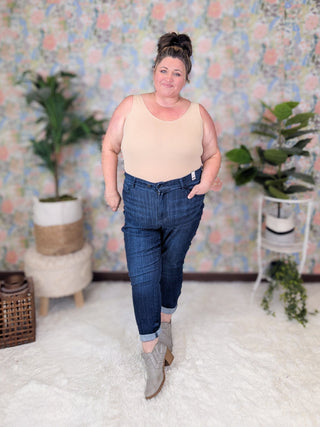 Judy Blue Adjustable Waist Darkwash Skinny-9- Bottoms Denim-Judy Blue-Styled by Stacked - A Plus Size Women's Boutique in Lakeville, MN