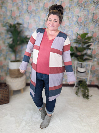 Theo Colorblock Open Cardigan w/Pockets-4- Overlayer Tops-HEIMISH-Styled by Stacked - A Plus Size Women's Boutique in Lakeville, MN
