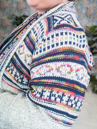 Sabrina Fringed Duster Cardigan in Gray + Navy Blend-4- Overlayer Tops-HAPTICS-Styled by Stacked - A Plus Size Women's Boutique in Lakeville, MN