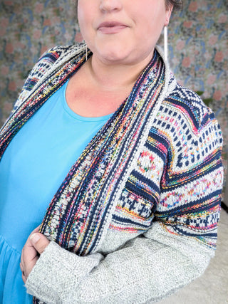 Sabrina Fringed Duster Cardigan in Gray + Navy Blend-4- Overlayer Tops-HAPTICS-Styled by Stacked - A Plus Size Women's Boutique in Lakeville, MN