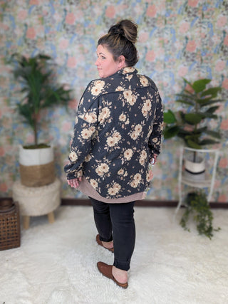 Hannah Ribbed Shirket in Charcoal Floral-4- Overlayer Tops-HEIMISH-Styled by Stacked - A Plus Size Women's Boutique in Lakeville, MN
