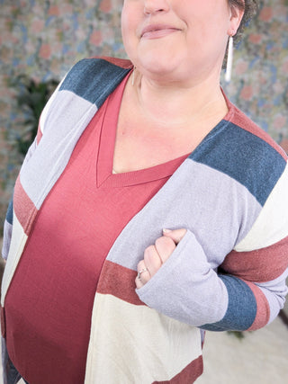 Theo Colorblock Open Cardigan w/Pockets-4- Overlayer Tops-HEIMISH-Styled by Stacked - A Plus Size Women's Boutique in Lakeville, MN