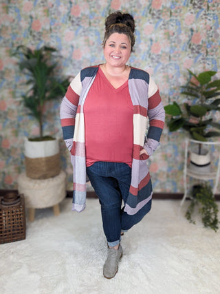 Theo Colorblock Open Cardigan w/Pockets-4- Overlayer Tops-HEIMISH-Styled by Stacked - A Plus Size Women's Boutique in Lakeville, MN