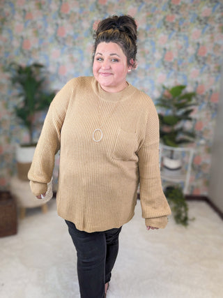 Violetta Relaxed Sweater w/Pocket in Toffee-2- Long Sleeve Tops-HAPTICS-Styled by Stacked - A Plus Size Women's Boutique in Lakeville, MN