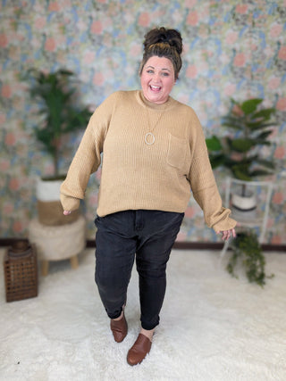 Violetta Relaxed Sweater w/Pocket in Toffee-2- Long Sleeve Tops-HAPTICS-Styled by Stacked - A Plus Size Women's Boutique in Lakeville, MN