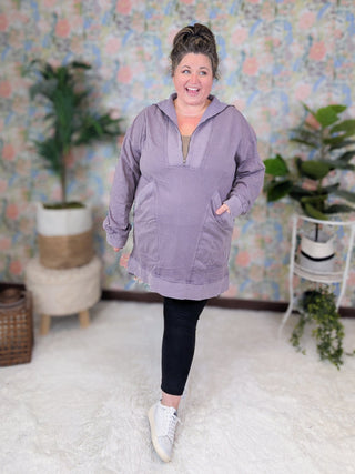 Delphina Athletic Half-Zip Tunic in Dusty Purple-2- Long Sleeve Tops-WHITE BIRCH-Styled by Stacked - A Plus Size Women's Boutique in Lakeville, MN