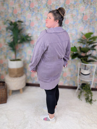 Delphina Athletic Half-Zip Tunic in Dusty Purple-2- Long Sleeve Tops-WHITE BIRCH-Styled by Stacked - A Plus Size Women's Boutique in Lakeville, MN