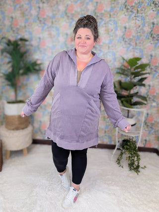 Delphina Athletic Half-Zip Tunic in Dusty Purple-2- Long Sleeve Tops-WHITE BIRCH-Styled by Stacked - A Plus Size Women's Boutique in Lakeville, MN
