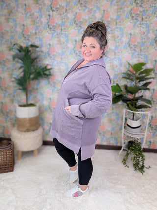Delphina Athletic Half-Zip Tunic in Dusty Purple-2- Long Sleeve Tops-WHITE BIRCH-Styled by Stacked - A Plus Size Women's Boutique in Lakeville, MN