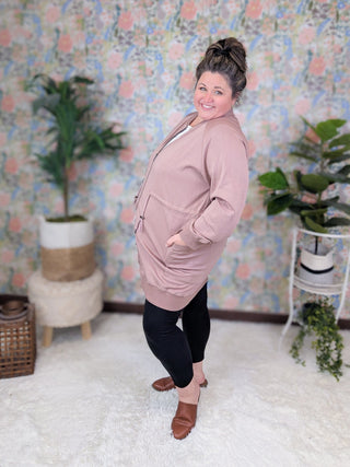 Tori Longline Scuba Knit Zip Up Jacket in Cocoa-4- Overlayer Tops-WHITE BIRCH-Styled by Stacked - A Plus Size Women's Boutique in Lakeville, MN