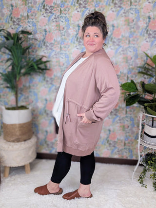 Tori Longline Scuba Knit Zip Up Jacket in Cocoa-4- Overlayer Tops-WHITE BIRCH-Styled by Stacked - A Plus Size Women's Boutique in Lakeville, MN
